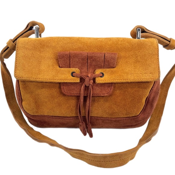 Prada Authentic Vintage 90’s Rare Two Tone Brown Shoulder Bag Suede NWT - Picture 2 of 16